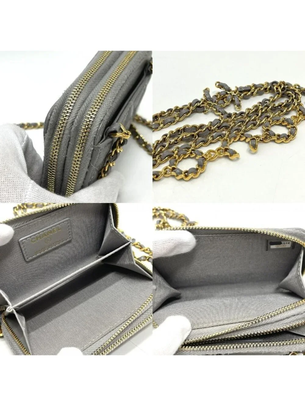 Chanel Shoulder Bag Quilted Caviar Leather Gray